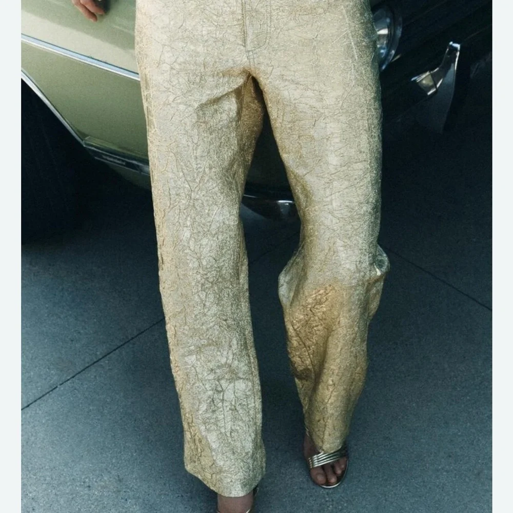 LAST CHANCE Zara Gold Textured Pants - Picture 7 of 12